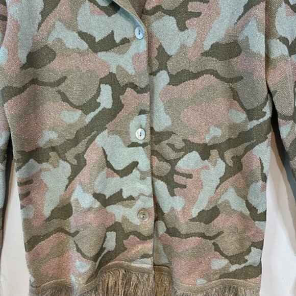 Gabby Isabella Metallic Camo Fringed Cardigan Small - Picture 6 of 10